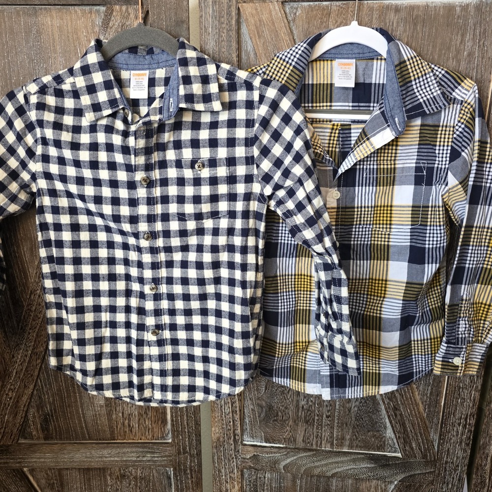 Gymboree Shirts Boy's Size Small (5-6) Navy White Check Plaid Flannel Lot of 2
